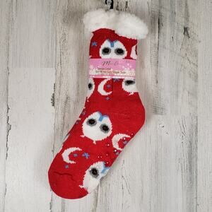 NWT Mari Clare Sherpa Lined Knit Winter Owl Moon Star No-Slip Slipper Socks